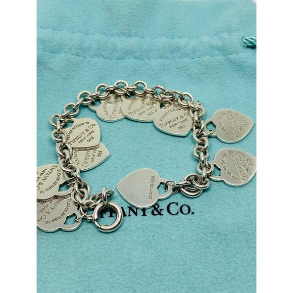 Tiffany & Co Multi Heart Bracelet 7” Sterling Silver 925 Rare RETIRED Pouch Box - Picture 8 of 11
